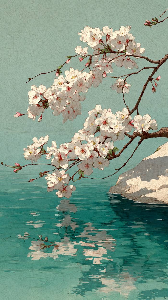 Cherry blossom over still water